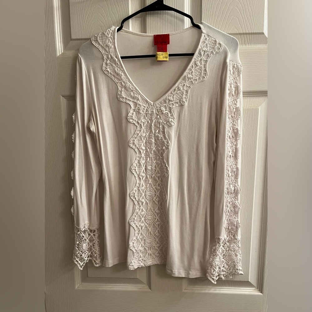 CRISTINA~BLOUSE~WHITE CROCHET DETAIL~